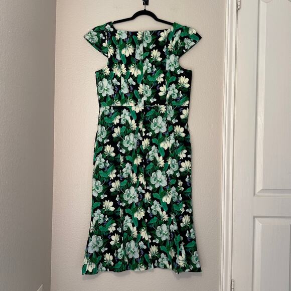 Anthropologie Cecily Green Floral Fit & Flare Retro Pin-up Wiggle Dress, XL NWT - Picture 4 of 9